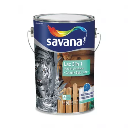 Lac pentru lemn pe baza de apa, Savana 3 in 1 stejar 5 L