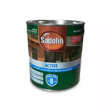 Lazura lucioasa cu protectie activa, Sadolin activ, mahon, ambalare 2,5 L