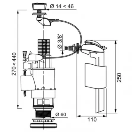 Mecanism rezervor WC, 3/6 L, Wirquin MW90G, F90