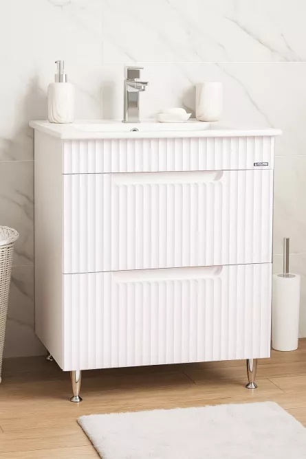 Mobilier baie MDF cu lavoar, Seria 033, 60 cm, alb rustic