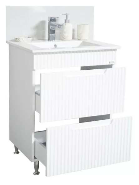 Mobilier baie MDF cu lavoar, Seria 033, 60 cm, alb rustic