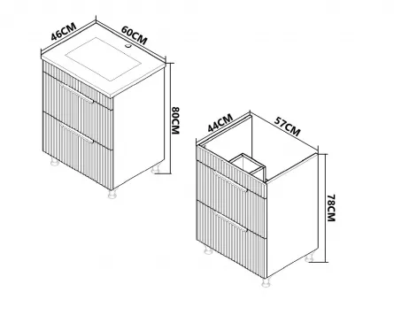 Mobilier baie MDF cu lavoar, Seria 033, 60 cm, alb rustic