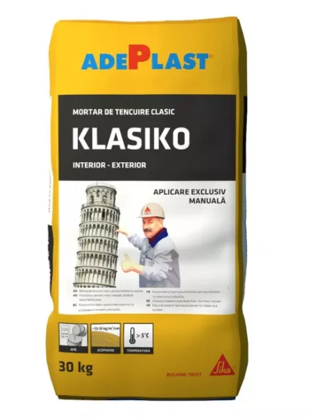 Mortar de tencuiala AdePlast Klasiko, gri, interior-exterior, 30 kg