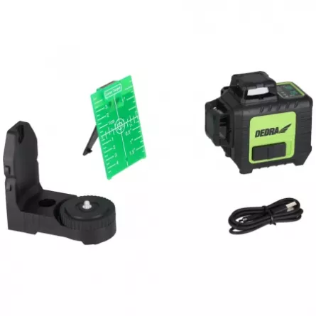 Nivela laser 3D verde DEDRA MC0907, fascicul verde, autonomie 13 ore