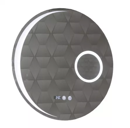 Oglinda cu iluminare LED, funcție dezaburire, ceas, termometru si lupa, MD5, D80 cm