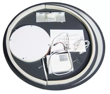 Oglinda cu iluminare LED, funcție dezaburire, ceas, termometru si lupa, MD5, D80 cm