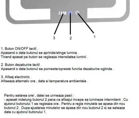 Oglinda cu iluminare LED, funcție dezaburire, ceas, termometru si lupa, MD5, D80 cm