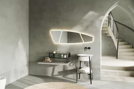 Oglinda baie cu LED Savini Due SPR217, 150 x 42 cm, actionare touch, 3 piese, trapez