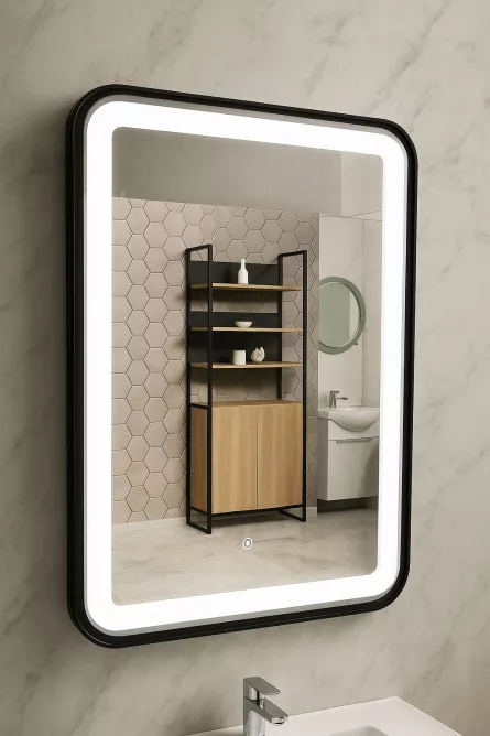 Oglinda MD3, 60x80 cm, iluminare LED, functie touch, rama neagra