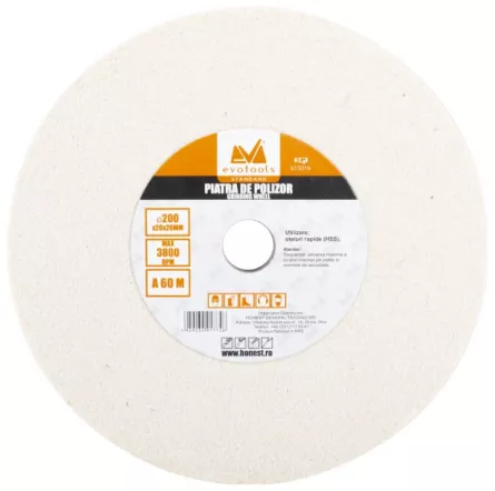 Piatra pentru polizor HSS 200 x 20 mm, granulatie P60, culoare alba