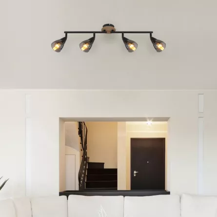 Plafoniera Globo Mubby 54311-4, metal negru, sticla fumurie, 4xE14, L 60 cm