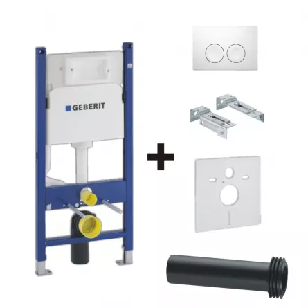 Prepak Geberit UP100, clapeta de actionare Delta 21 Alb si sistem de fixare