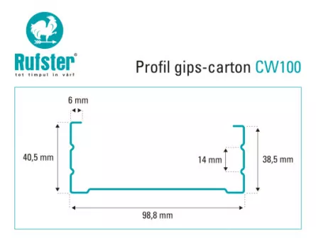 Profil gips carton Rufster din tabla zincata CW100 3 m 0.6 mm grosime