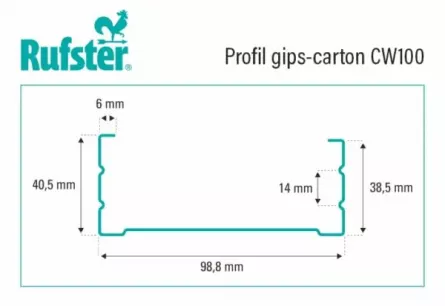 Profil gips carton Rufster din tabla zincata CW100 3 m 0.6 mm grosime