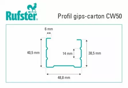 Profil gips carton Rufster din tabla zincata CW50 4 m 0.6 mm grosime