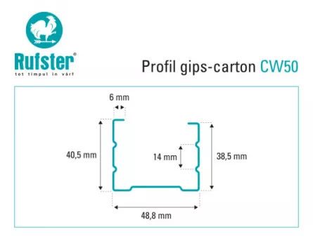 Profil gips carton Rufster din tabla zincata CW50 3 m 0.6 mm grosime