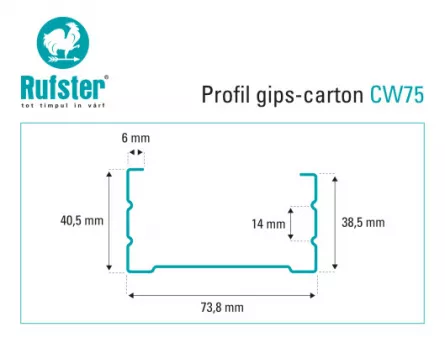 Profil gips carton Rufster din tabla zincata CW75 4 m 0.6 mm grosime