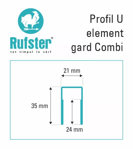 Profil U pentru gard combinat gri-grafit RAL 7016 MS, Rufster, grosime tabla 0.5 mm, lungime variabila