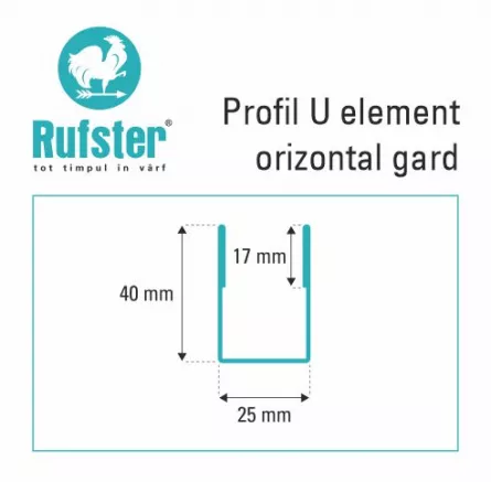 Profil U pentru gard orizontal negru 9005 MS M2P3, Rufster, grosime tabla 0.5 mm, lungime variabila, vopsit pe ambele parti