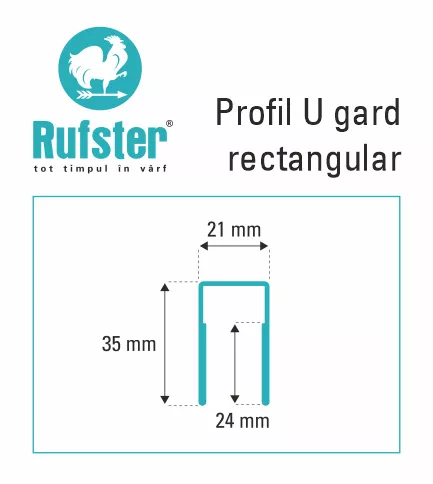 Profil U pentru gard rectangular, grosime tabla 0,50 mm, dimensiuni 35x21 mm, RAL 9005MPR, negru super-poliester, lungime variabila