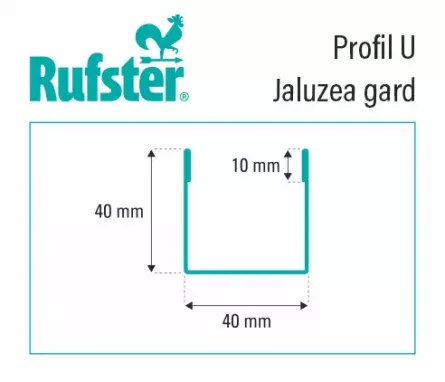 Profil U pentru gard tip jaluzea, grosime tabla 0,50 mm, RAL 9005MS, negru mat structurat, lungime variabila