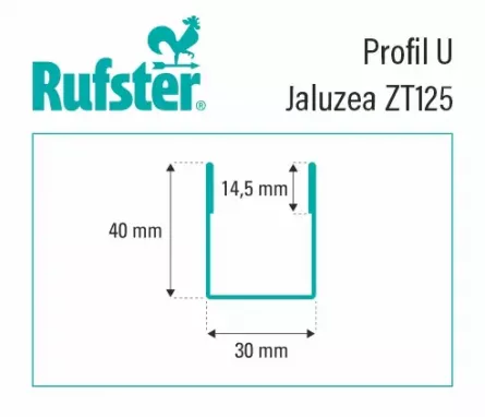 Profil U pentru jaluzea de gard Rufster ZT125, grosime tabla 0,45 mm, dimensiuni 30 x 40 mm, RAL 7016, gri-grafit , lungime variabila, vopsit pe ambele fete