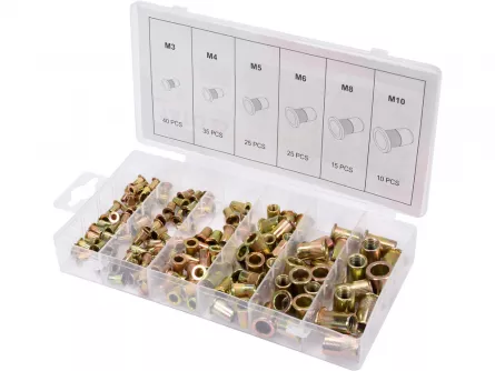 Set 150 piulite nituibile din otel, dimensiuni M3-M10, Yato YT-36481