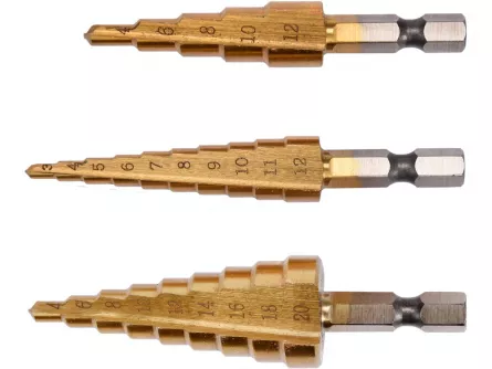Set 3 burghie in trepte, 3-20 mm, Yato YT-44731