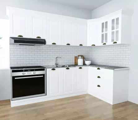 Set bucatarie colt MDF Square, 240x140 cm, alb rustic