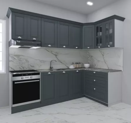 Set bucatarie colt MDF Square, 240x140 cm, antracit