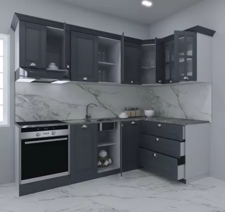 Set bucatarie colt MDF Square, 240x140 cm, antracit