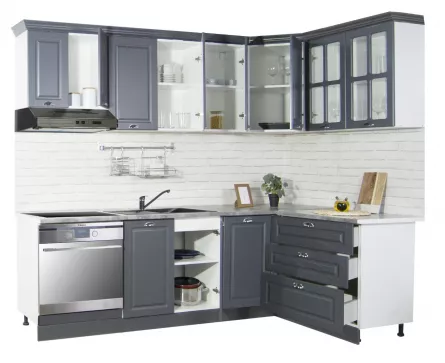 Set bucatarie colt MDF Square, 240x140 cm, antracit