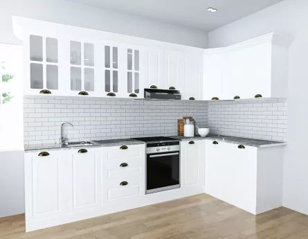 Set bucatarie colt MDF Square, 300x140 cm, alb rustic