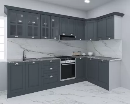 Set bucatarie colt MDF Square, 300x140 cm, antracit