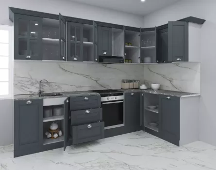 Set bucatarie colt MDF Square, 300x140 cm, antracit