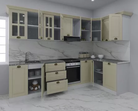 Set bucatarie colt MDF Square, 300x140 cm, fag