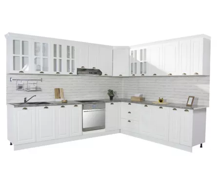 Set bucatarie colt MDF Square, 300x250 cm, alb rustic