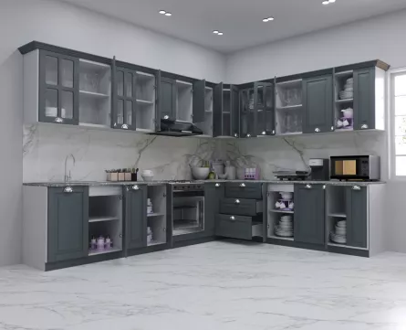 Set bucatarie colt MDF Square, 300x250 cm, antracit