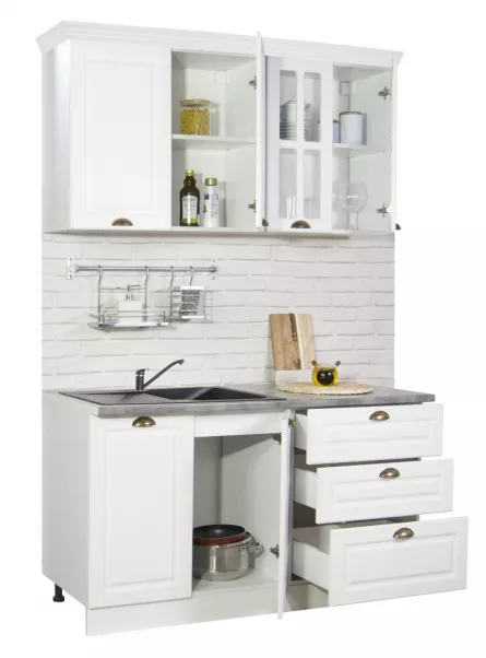 Set bucatarie MDF Square 01, 140 cm, alb rustic