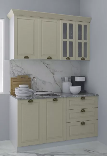 Set bucatarie MDF Square 01, 140 cm, fag rustic