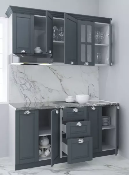 Set bucatarie MDF Square 01, 160 cm, antracit