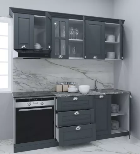 Set bucatarie MDF Square 01, 200 cm, antracit