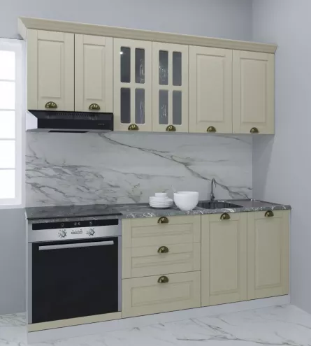 Set bucatarie MDF Square 01, 200 cm, sertare, fag rustic