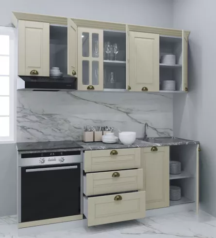 Set bucatarie MDF Square 01, 200 cm, sertare, fag rustic