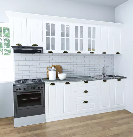 Set bucatarie MDF Square 01, 260 cm, alb rustic