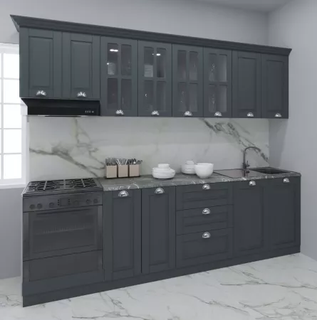 Set bucatarie MDF Square 01, 260 cm, antracit