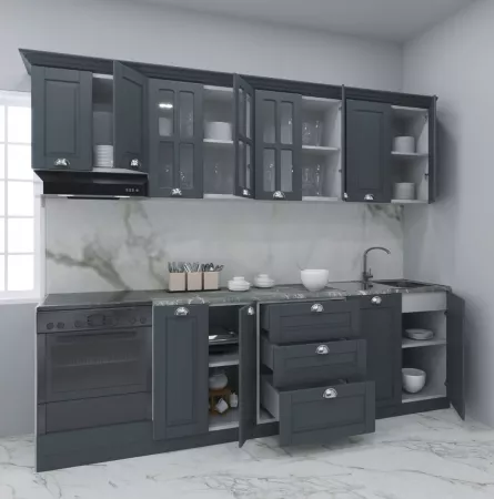 Set bucatarie MDF Square 01, 260 cm, antracit