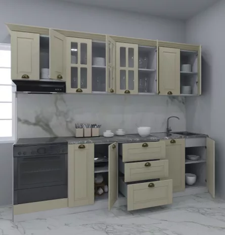 Set bucatarie MDF Square 01, 260 cm, fag