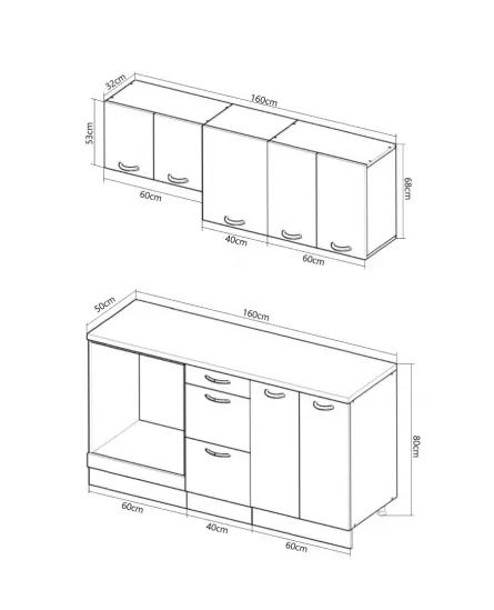 Set bucatarie MDF Square, 160 cm, alb rustic