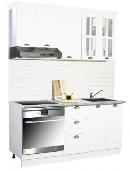 Set bucatarie MDF Square, 160 cm, alb rustic